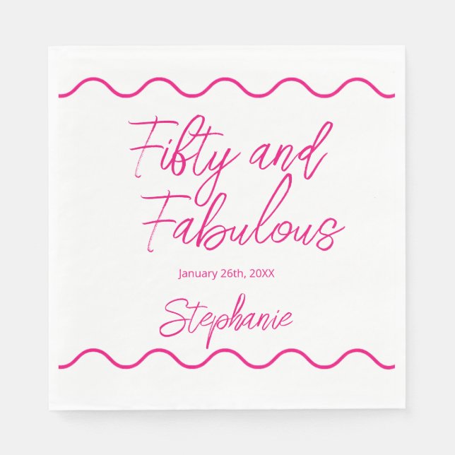 Fifty and Fabulous Pink Script Napkins (Front)