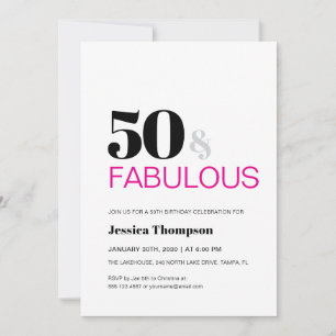Fifty and Fabulous Pink Typography 50 Birthday Invitation
