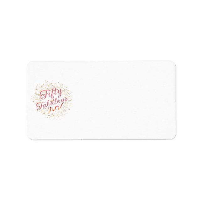 Fifty and Fabulous pink typography, gold sparkle  Label (Front)