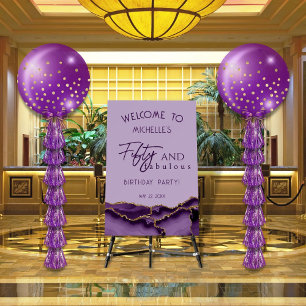 Fifty and Fabulous Purple Gold Agate Welcome Sign