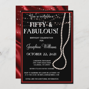 Fifty and Fabulous Red and Black Party Invitation
