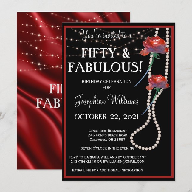 Fifty and Fabulous Red and Black Party Invitation (Front/Back)