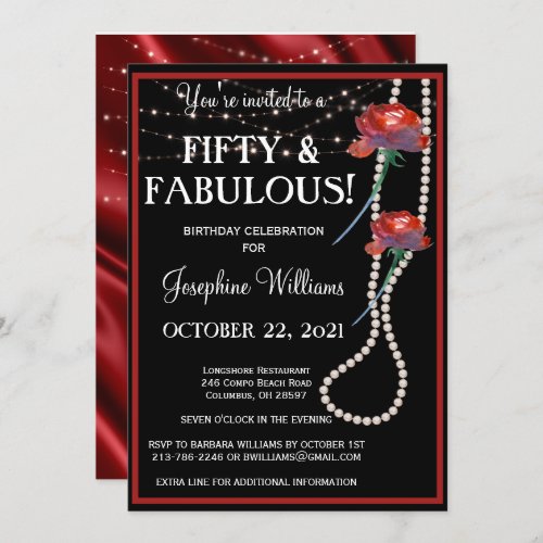 Fifty and Fabulous Red and Black Party Invitation