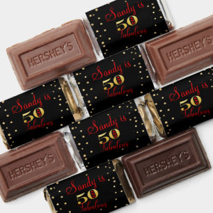 Fifty And Fabulous Red Gold Glitter Personalized   Hershey's Miniatures