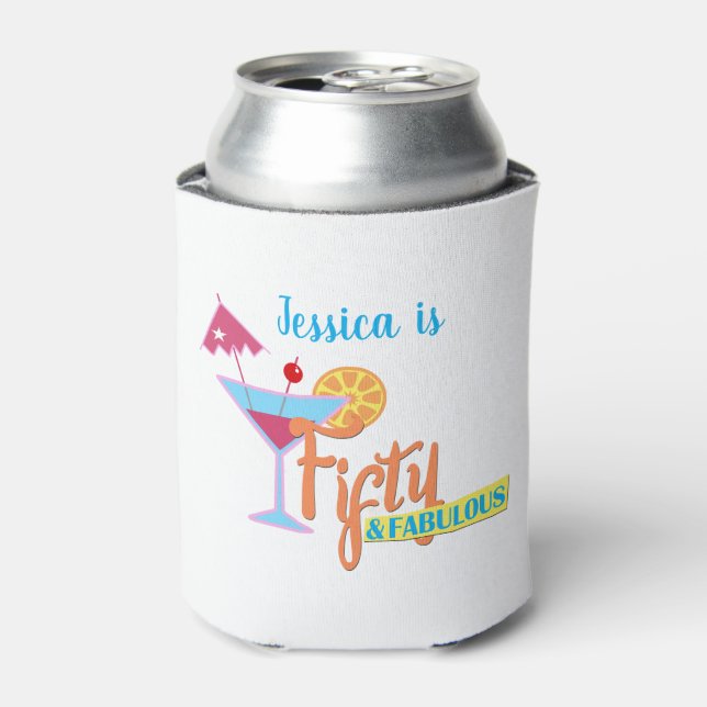 Fifty and Fabulous Retro Birthday Party Can Cooler (Can Front)