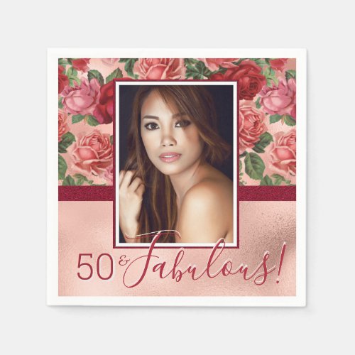 Fifty and Fabulous rose gold 50th Birthday Napkins