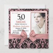 Fifty and Fabulous Rose gold damask |50th Birthday Invitation (Front)