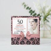 Fifty and Fabulous Rose gold damask |50th Birthday Invitation (Standing Front)