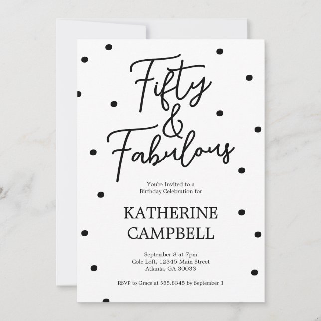 Fifty and Fabulous Script 50th Birthday Invitation (Front)