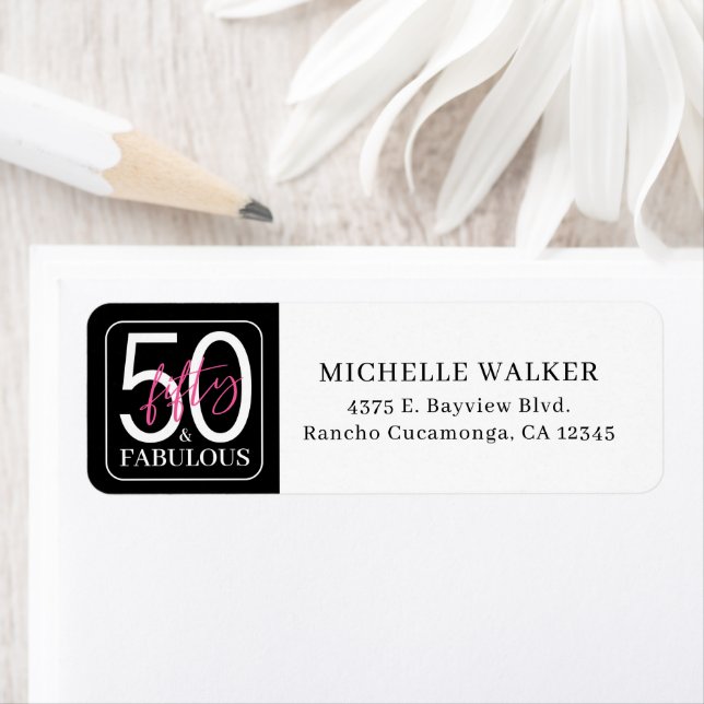 Fifty and Fabulous Script 50th Birthday Label (Insitu)