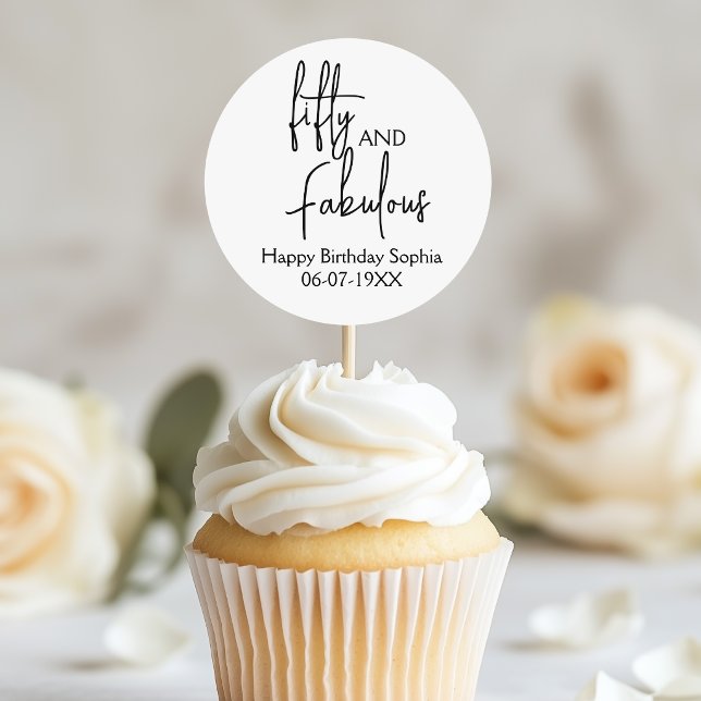 Fifty and Fabulous Script 50th Birthday Modern Classic Round Sticker (Fifty and Fabulous Script 50th Birthday Modern Classic Round Sticker)