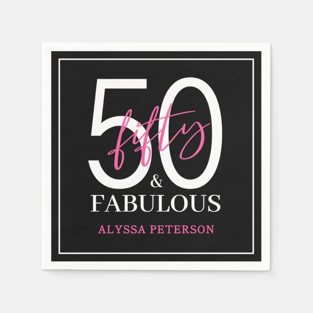 Fifty and Fabulous Script 50th Birthday Napkins (Front)