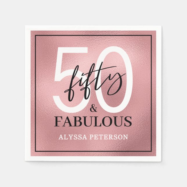 Fifty and Fabulous Script 50th Birthday Napkins (Front)