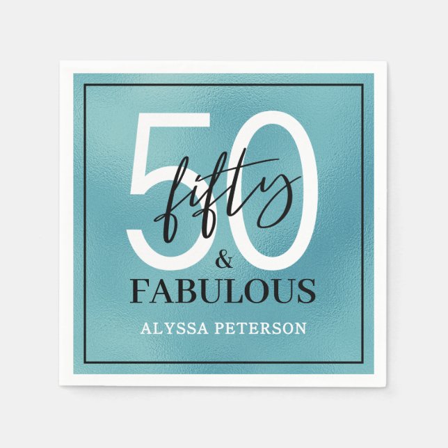 Fifty and Fabulous Script 50th Birthday Napkins (Front)