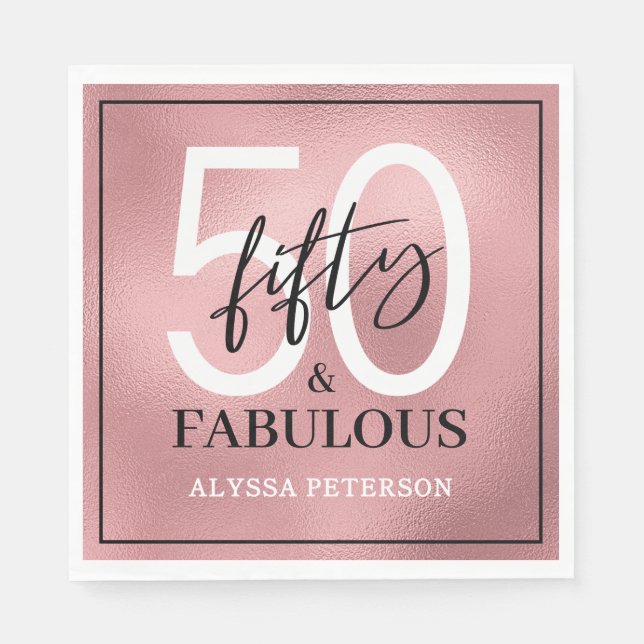 Fifty and Fabulous Script 50th Birthday Napkins (Front)