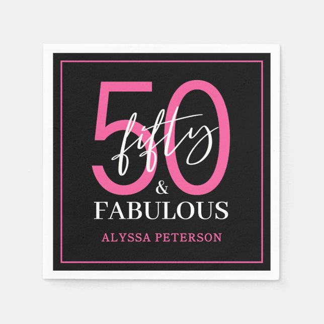 Fifty and Fabulous Script 50th Birthday Napkins (Front)