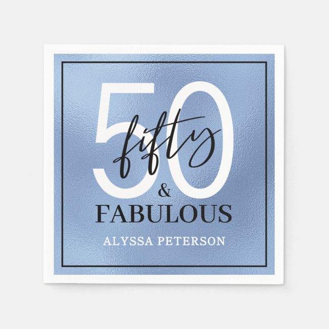Fifty and Fabulous Script 50th Birthday Napkins (Front)