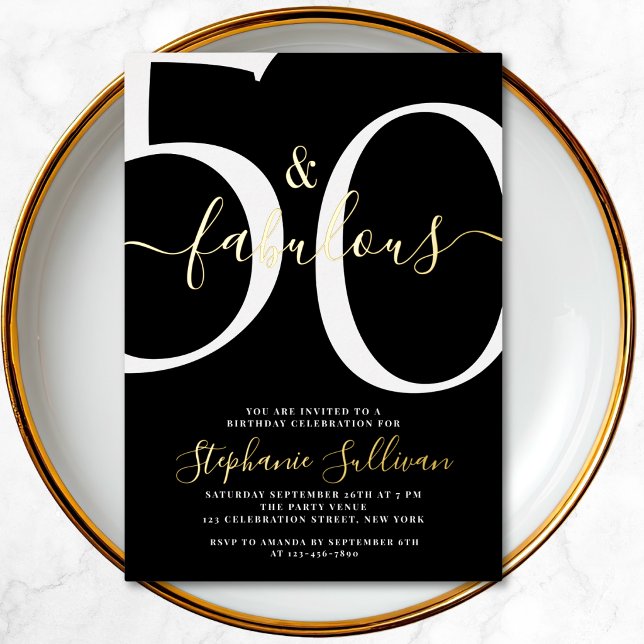 Fifty and Fabulous Script 50th Birthday Party  Foil Invitation (Creator Uploaded)