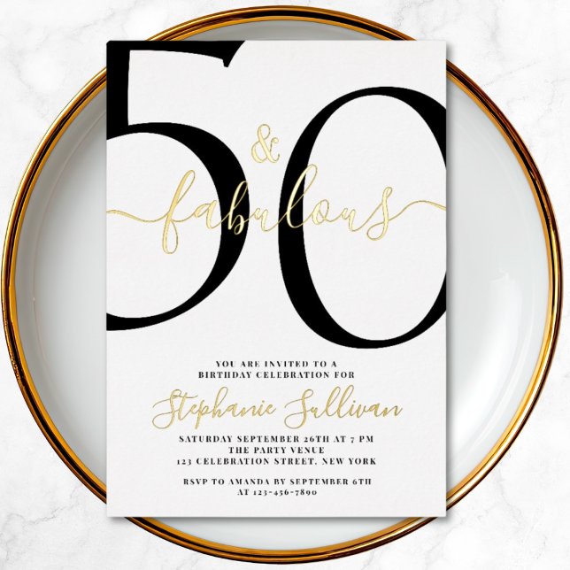 Fifty and Fabulous Script 50th Birthday Party  Foil Invitation (Creator Uploaded)