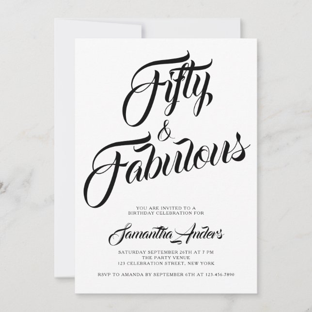 Fifty and Fabulous Script 50th Birthday Party Invitation (Front)