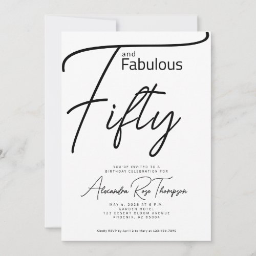 Fifty and Fabulous Script 50th Birthday Party Invitation