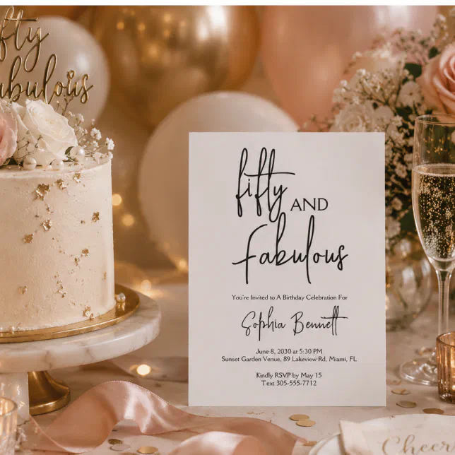 50th Script Fifty and Fabulous Script 50th Birthday Party Invitation | Zazzle