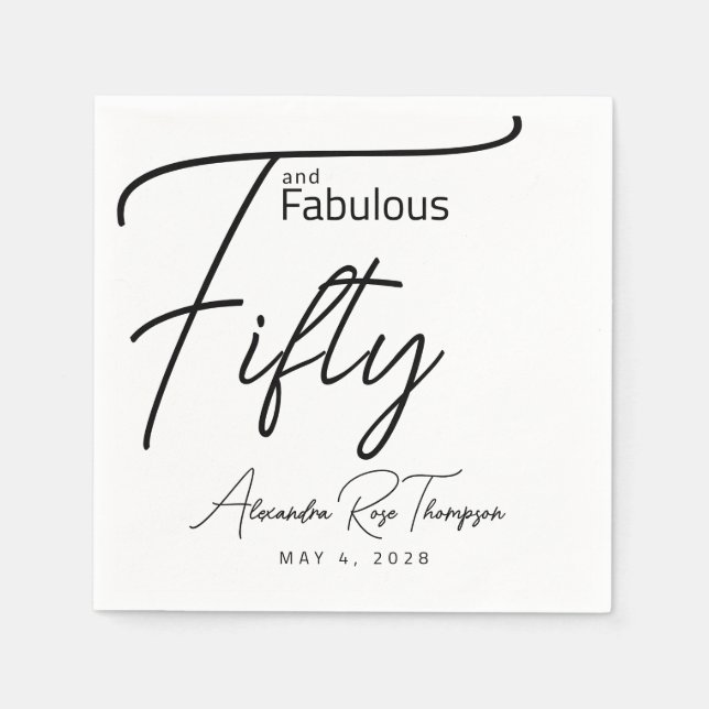 Fifty and Fabulous Script 50th Birthday Party Napkins (Front)