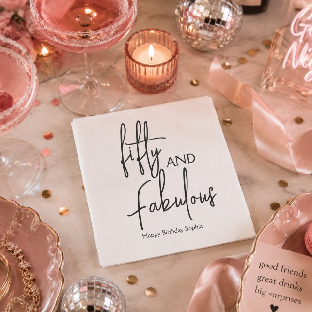 Fifty and Fabulous Script 50th Birthday Party  Napkins (50th birthday paper napkins fifty and fabulous elegant script modern minimalist party turning 5o )