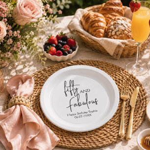 Fifty and Fabulous Script 50th Birthday Party  Paper Plates