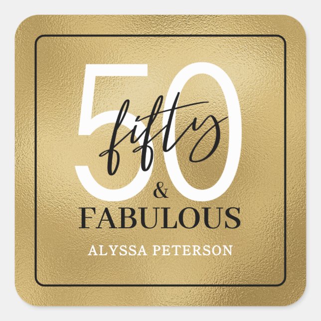 Fifty and Fabulous Script 50th Birthday Square Sticker (Front)