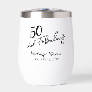 Fifty and Fabulous Script Birthday Party Thermal Wine Tumbler