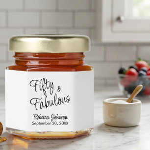 Fifty and Fabulous Script Black 50th Birthday  Honey Jar Favors
