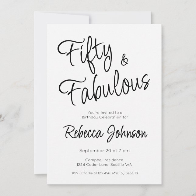 Fifty and Fabulous Script Black 50th Birthday Invitation (Front)