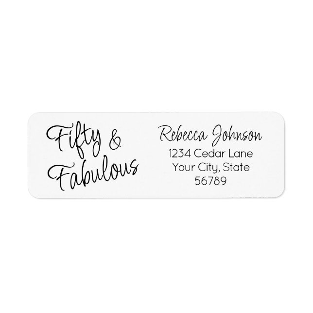 Fifty and Fabulous Script Black 50th Birthday Label (Front)