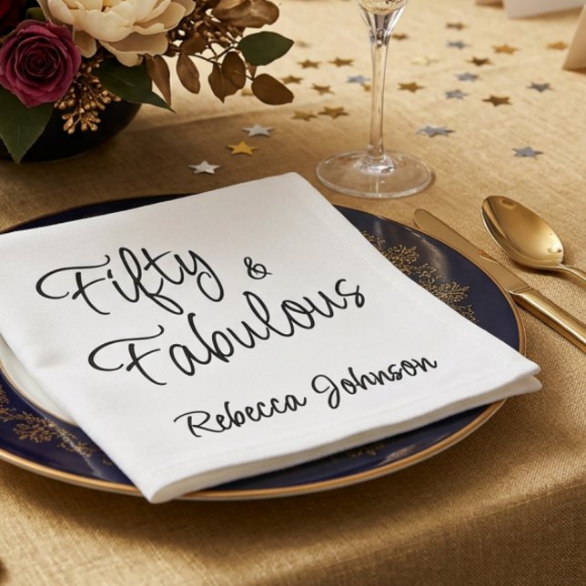 Fifty and Fabulous Script Black 50th Birthday Napkins (Creator Uploaded)