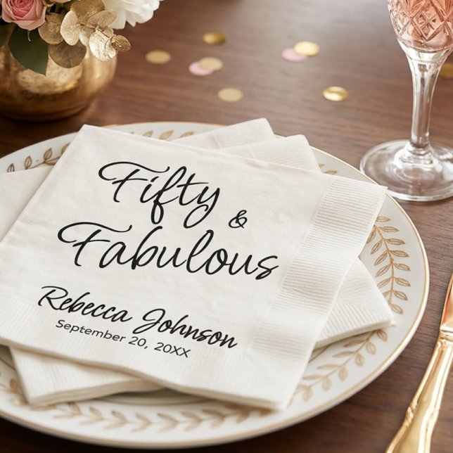 Fifty and Fabulous Script Black 50th Birthday Napkins (Creator Uploaded)