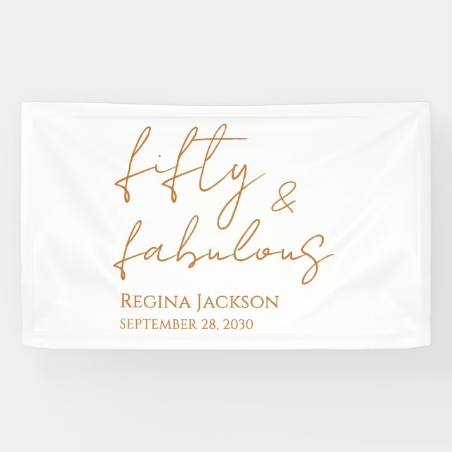 Fifty And Fabulous Script Gold 50th Birthday Party Banner (Horizontal)