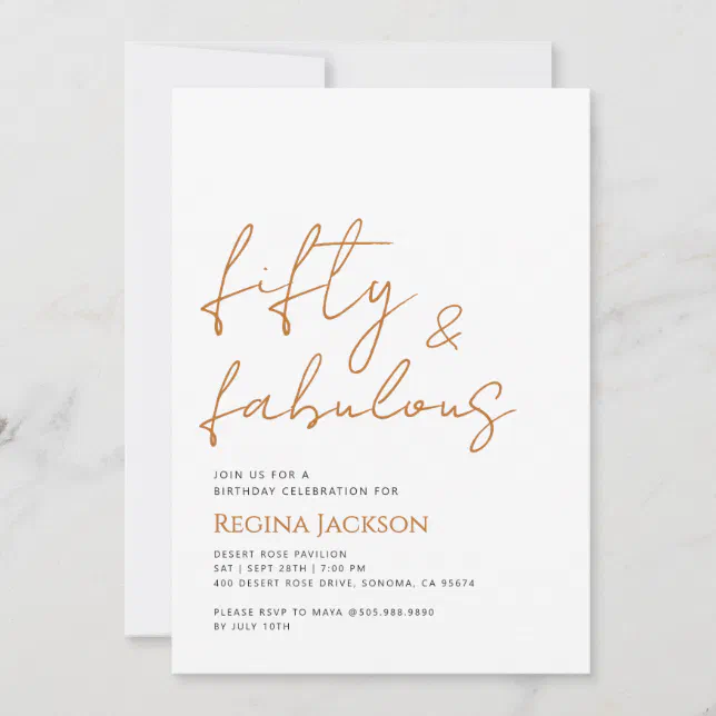 Fifty And Fabulous Script Gold 50th Birthday Party Invitation | Zazzle