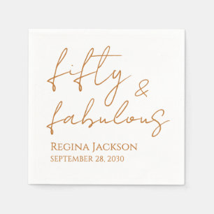 Fifty And Fabulous Script Gold 50th Birthday Party Napkins