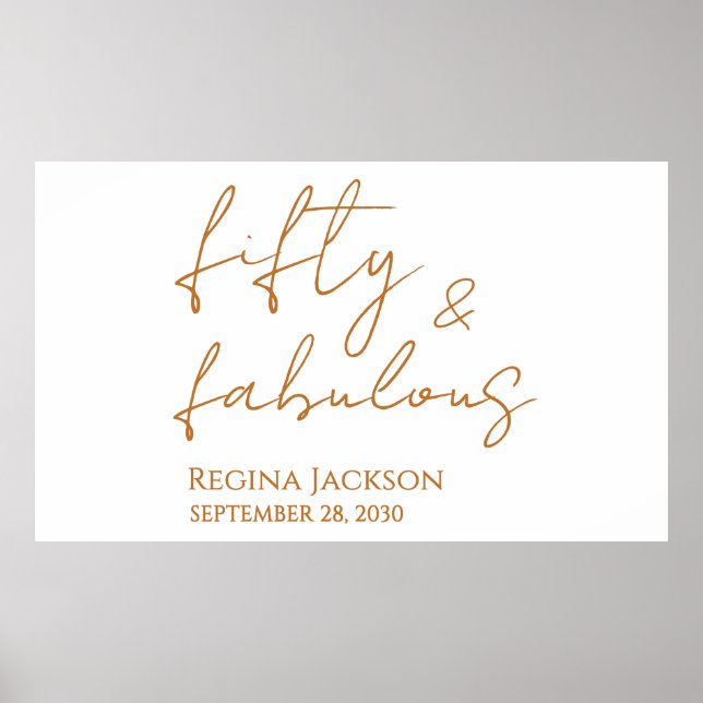 Fifty And Fabulous Script Gold 50th Birthday Party Poster (Front)