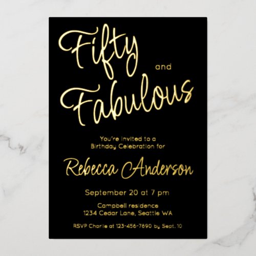 Fifty and Fabulous Script Gold Foil 50th Birthday  Invitation