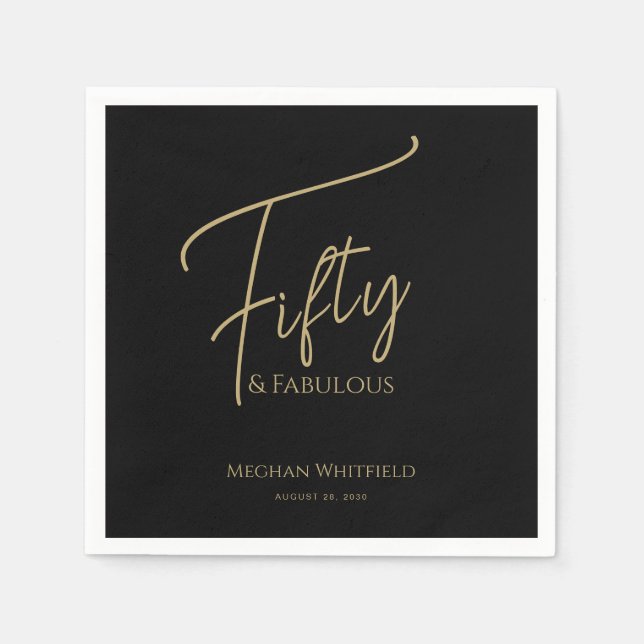 Fifty and Fabulous Script Name Date 50th Birthday Napkins (Front)