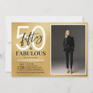 Fifty and Fabulous Script Photo 50th Birthday  Inv Invitation