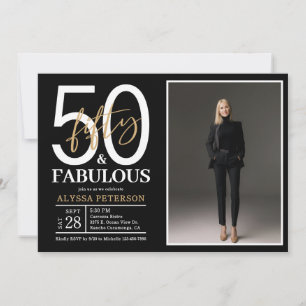 Fifty and Fabulous Script Photo 50th Birthday  Inv Invitation