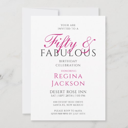 Fifty and Fabulous Script Pink 50th Birthday Party Invitation