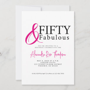 Fifty and Fabulous Script Pink 50th Birthday Party Invitation