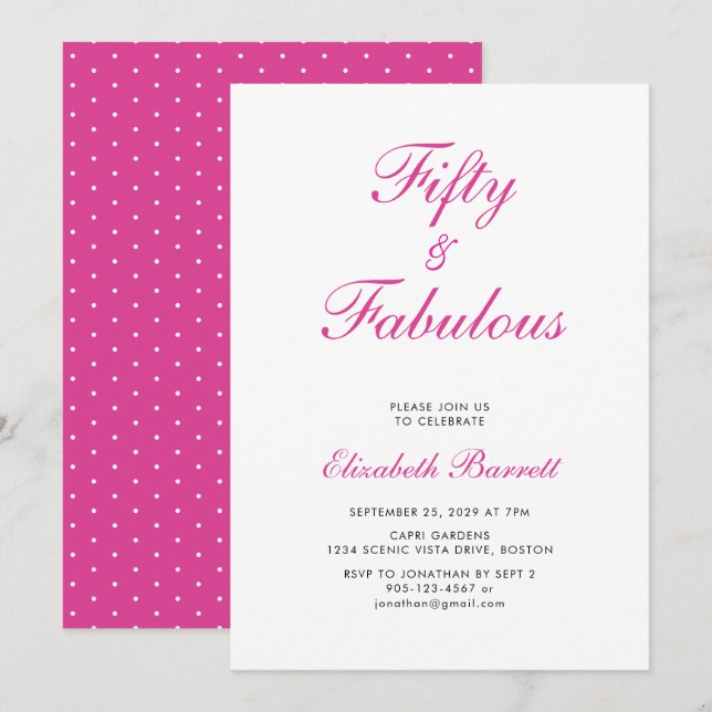 Fifty and Fabulous Script Pink 50th Birthday Party Invitation (Front/Back)