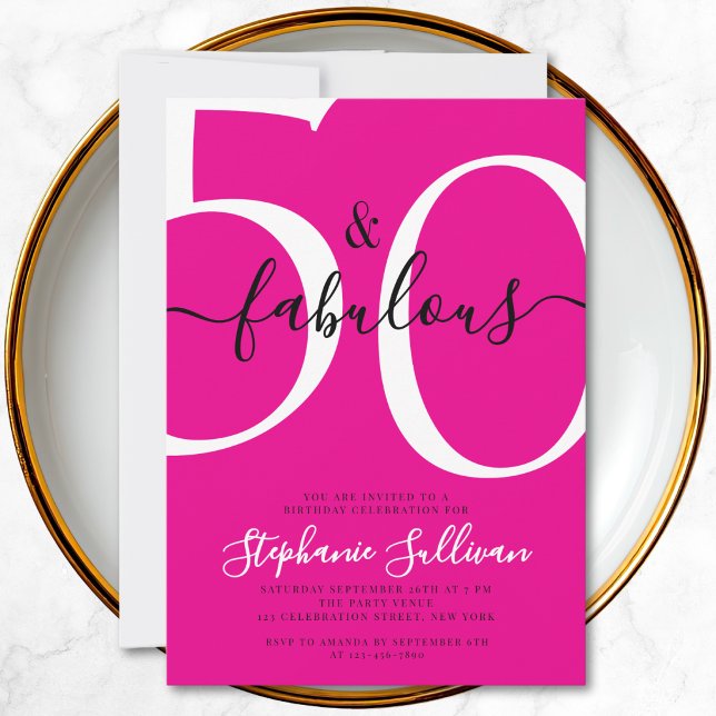 Fifty and Fabulous Script Pink 50th Birthday Party Invitation (Creator Uploaded)