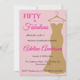 Fifty and Fabulous Script Pink Gold 50th Birthday Invitation