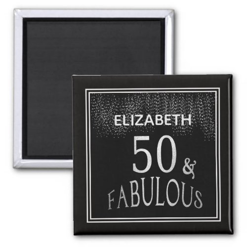 Fifty and Fabulous Silver Glitter  50th Birthday Magnet